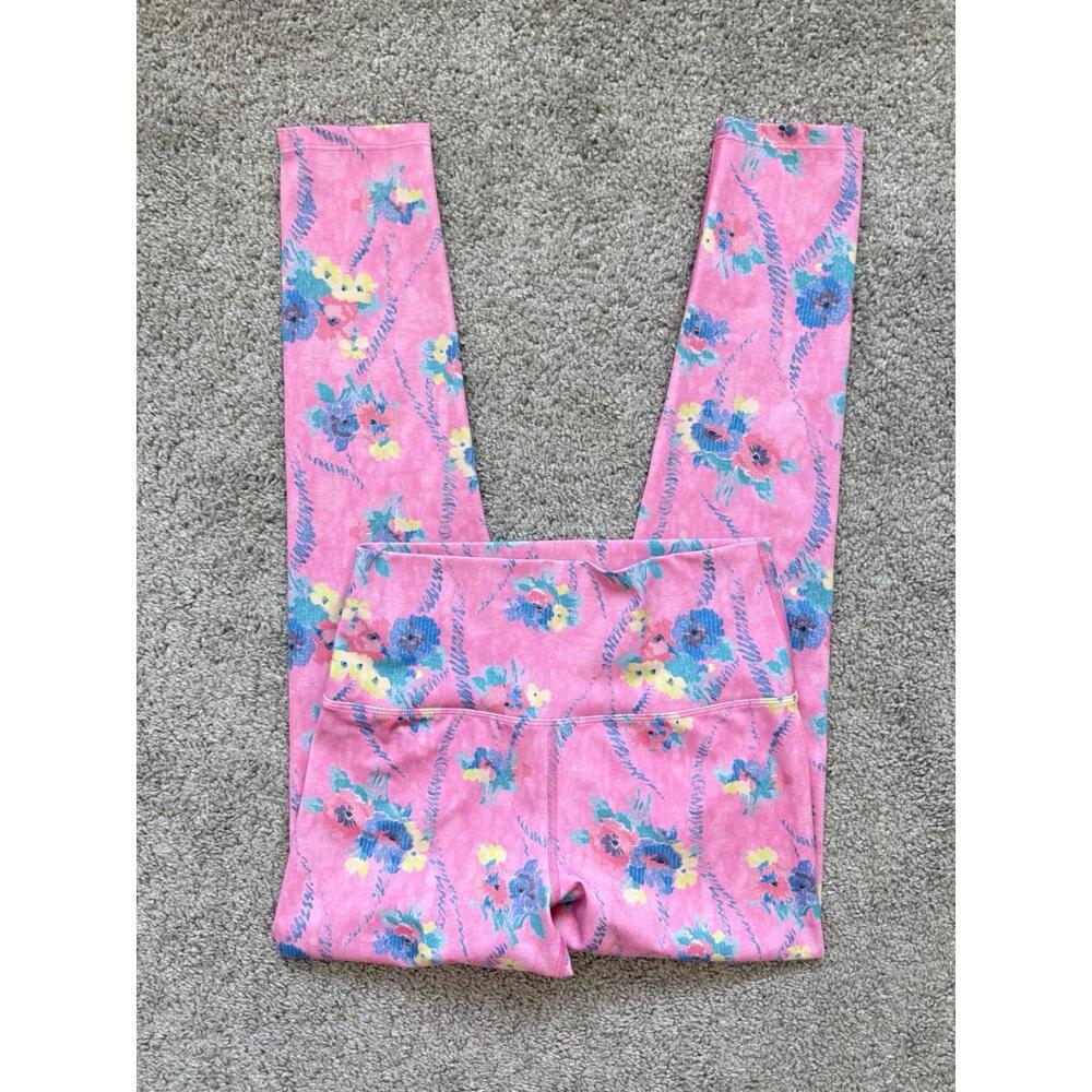 Beach Riot Love Shack Leggings Size Small Pink White Fancy Floral Preppy Dainty